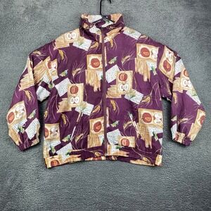 EVR Womens Silk Blend‎ Jacket Size M Apple Wheat Print Full Zip Retro Teacher